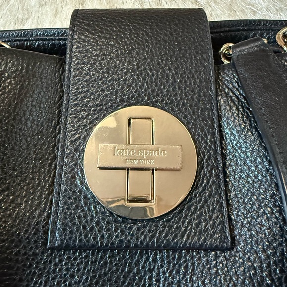 KATE SPADE Black Leather Shoulder Bag w Silver Turlock and Hardware - Picture 3 of 16